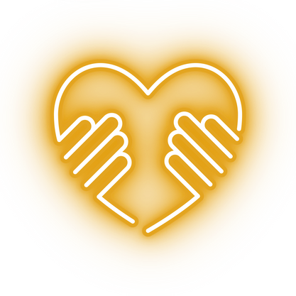 Neon yellow heart hands icon
